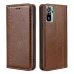 For Xiaomi Poco M5s 4G/Redmi Note 11 SE India Grid Texture Magnetic Flip Leather Phone Case(Brown)