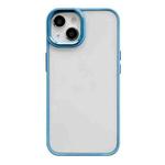 For iPhone 14 Clear Acrylic Soft TPU Phone Case with Metal Button(Sierra Blue)