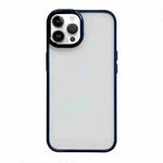 For iPhone 14 Pro Clear Acrylic Soft TPU Phone Case with Metal Button(Blue)