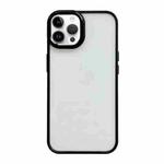 For iPhone 14 Pro Max Clear Acrylic Soft TPU Phone Case with Metal Button(Black)