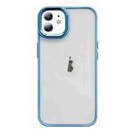 For iPhone 11 Clear Acrylic Soft TPU Phone Case with Metal Button(Sierra Blue)