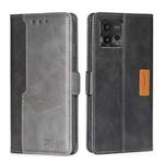 For Motorola Moto G72 4G Contrast Color Side Buckle Leather Phone Case(Black + Grey)