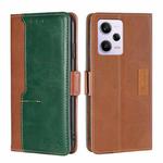 For Xiaomi Redmi Note 12 Pro 5G China Contrast Color Side Buckle Leather Phone Case(Light Brown + Green)