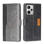 For Xiaomi Redmi Note 12 Pro+ China Contrast Color Side Buckle Leather Phone Case(Black + Grey)