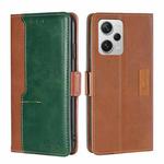 For Xiaomi Redmi Note 12 Pro+ China Contrast Color Side Buckle Leather Phone Case(Light Brown + Green)