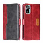 For Xiaomi Poco M5s 4G/Redmi Note 11 SE India Contrast Color Side Buckle Leather Phone Case(Red + Black)