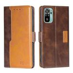 For Xiaomi Poco M5s 4G/Redmi Note 11 SE India Contrast Color Side Buckle Leather Phone Case(Dark Brown + Gold)