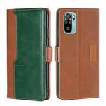 For Xiaomi Poco M5s 4G/Redmi Note 11 SE India Contrast Color Side Buckle Leather Phone Case(Light Brown + Green)