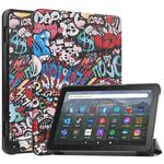 For  Amazon Fire HD 8 / HD 8 Plus 2022 Custer Painted 3-Fold Stand Leather Smart Tablet Case(Graffiti)