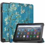 For  Amazon Fire HD 8 / HD 8 Plus 2022 Custer Painted 3-Fold Stand Leather Smart Tablet Case(Apricot Blossom)