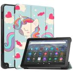 For  Amazon Fire HD 8 / HD 8 Plus 2022 Custer Painted 3-Fold Stand Leather Smart Tablet Case(Unicorn)