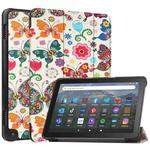 For  Amazon Fire HD 8 / HD 8 Plus 2022 Custer Painted 3-Fold Stand Leather Smart Tablet Case(Colorful Butterflies)