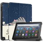 For  Amazon Fire HD 8 / HD 8 Plus 2022 Custer Painted 3-Fold Stand Leather Smart Tablet Case(Lazy Cat)