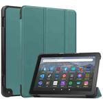 For  Amazon Fire HD 8 / HD 8 Plus 2022 Custer Solid Color 3-Fold Stand Leather Smart Tablet Case(Dark Green)
