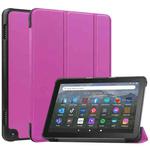For  Amazon Fire HD 8 / HD 8 Plus 2022 Custer Solid Color 3-Fold Stand Leather Smart Tablet Case(Purple)