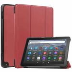 For  Amazon Fire HD 8 / HD 8 Plus 2022 Custer Solid Color 3-Fold Stand Leather Smart Tablet Case(Scarlet)