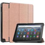 For  Amazon Fire HD 8 / HD 8 Plus 2022 Custer Solid Color 3-Fold Stand Leather Smart Tablet Case(Rose Gold)