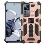 For Xiaomi 12T / 12T Pro / Redmi K50 Ultra Shockproof TPU + PC Magnetic Phone Case with Holder(Rose Gold)