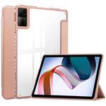 For Xiaomi Redmi Pad 10.6 3-Fold Clear Back Cover Leather Smart Tablet Case(Rose Gold)