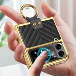 For Samsung Galaxy Z Flip4 GKK V-shaped Pattern Electroplated Leather Phone Case with Ring Holder(Black)