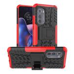 For Motorola Edge 2022 Tire Texture TPU + PC Phone Case with Holder(Red)
