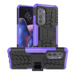 For Motorola Edge 2022 Tire Texture TPU + PC Phone Case with Holder(Purple)