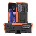 For Motorola Edge 2022 Tire Texture TPU + PC Phone Case with Holder(Orange)