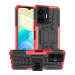 For vivo Y77 Tire Texture TPU + PC Phone Case with Holder(Red)