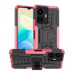 For vivo Y77 Tire Texture TPU + PC Phone Case with Holder(Pink)