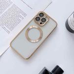 For iPhone 14 Plus MagSafe Electroplated Magnetic TPU Phone Case with Dust Filter & Lens Film(Gold)