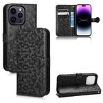For iPhone 14 Pro Honeycomb Dot Texture Leather Phone Case(Black)