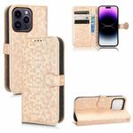 For iPhone 14 Pro Honeycomb Dot Texture Leather Phone Case(Gold)
