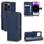 For iPhone 14 Pro Honeycomb Dot Texture Leather Phone Case(Blue)