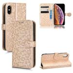 For iPhone X / XS Honeycomb Dot Texture Leather Phone Case(Gold)