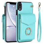 For iPhone XR Ring Holder RFID Card Slot Phone Case(Mint Green)