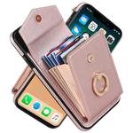For iPhone XS Max Ring Holder RFID Card Slot Phone Case(Rose Gold)