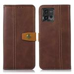 For Motorola Moto G72 4G Stitching Thread Calf Texture Leather Phone Case(Coffee)