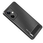 For Xiaomi Redmi Note 12 China Metal Brushed Texture Shockproof Phone Case with Holder(Black)
