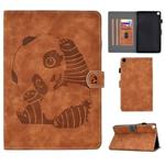For Galaxy Tab A 8.0 (2019) T290 Embossing Sewing Thread Horizontal Painted Flat Leather Case with Pen Cover & Anti Skid Strip & Card Slot & Holder(Brown)