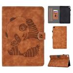 For Galaxy Tab A 10.1 (2019) T510 Embossing Sewing Thread Horizontal Painted Flat Leather Case with Pen Cover & Anti Skid Strip & Card Slot & Holder(Brown)