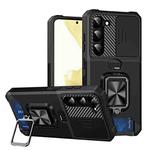 For Samsung Galaxy S23 5G Sliding Camshield Phone Case with Ring Holder & Card Slot(Black)