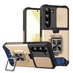 For Samsung Galaxy S23 5G Sliding Camshield Phone Case with Ring Holder & Card Slot(Gold)