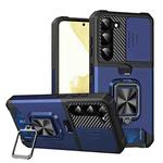 For Samsung Galaxy S23 5G Sliding Camshield Phone Case with Ring Holder & Card Slot(Blue)
