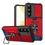 For Samsung Galaxy S23+ 5G Sliding Camshield Phone Case with Ring Holder & Card Slot(Red)