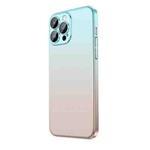 For iPhone 14 Frosted Electroplated Gradient Phone Case(Cyan Gold)