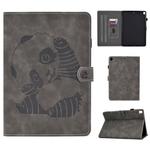 For iPad 10.2 Embossing Sewing Thread Horizontal Painted Flat Leather Case with Sleep Function & Pen Cover & Anti Skid Strip & Card Slot & Holder(Gray)