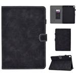 For iPad 10.2 Embossing Sewing Thread Horizontal Painted Flat Leather Case with Sleep Function & Pen Cover & Anti Skid Strip & Card Slot & Holder(Black)