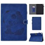 For iPad Pro 10.5 inch Embossing Panda Sewing Thread Horizontal Painted Flat Leather Case with Sleep Function & Pen Cover & Anti Skid Strip & Card Slot & Holder(Blue)