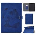 For iPad Air 2 Embossing Sewing Thread Horizontal Painted Flat Leather Case with Sleep Function & Pen Cover & Anti Skid Strip & Card Slot & Holder(Blue)