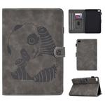 For iPad mini 2 / 3 / 4 / 5 Embossing Sewing Thread Horizontal Painted Flat Leather Case with Sleep Function & Pen Cover & Anti Skid Strip & Card Slot & Holder(Gray)